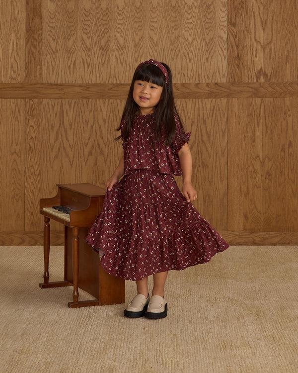 Rylee Cru Ruffle Tiered Midi Skirt Harvest Berry