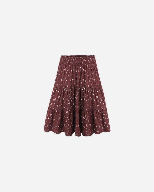 rylee cru Ruffle Tiered Midi Skirt Harvest Berry