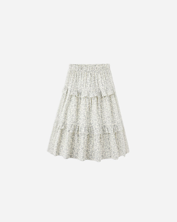 rylee cru Ruffled Midi Skirt Blue Vines