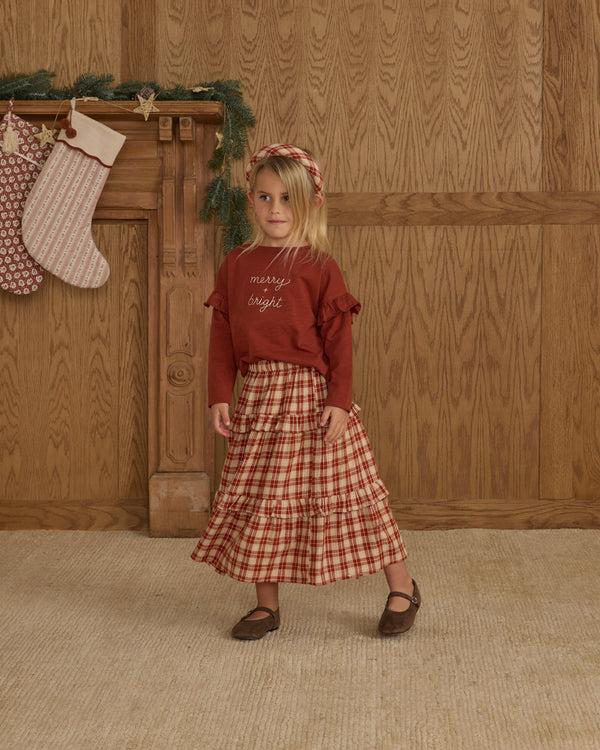 Rylee Cru Ruffled Midi Skirt Red Plaid