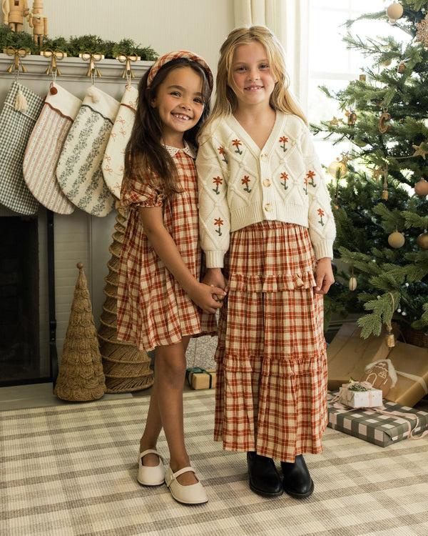 Rylee Cru Ruffled Midi Skirt Red Plaid