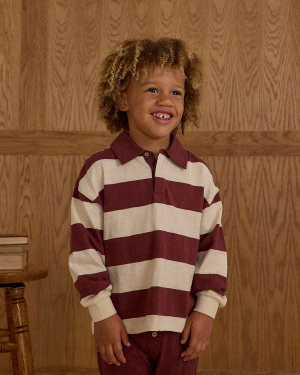 Rylee Cru Rugby Polo Burgundy Stripe