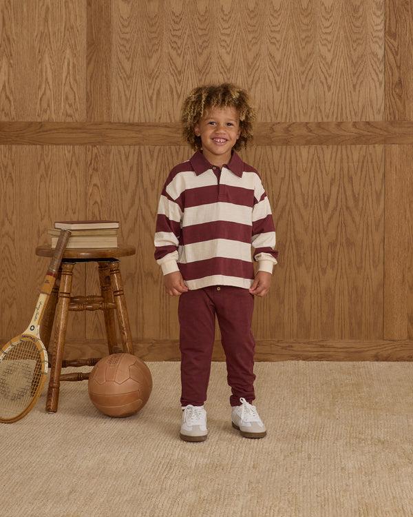 Rylee Cru Rugby Polo Burgundy Stripe