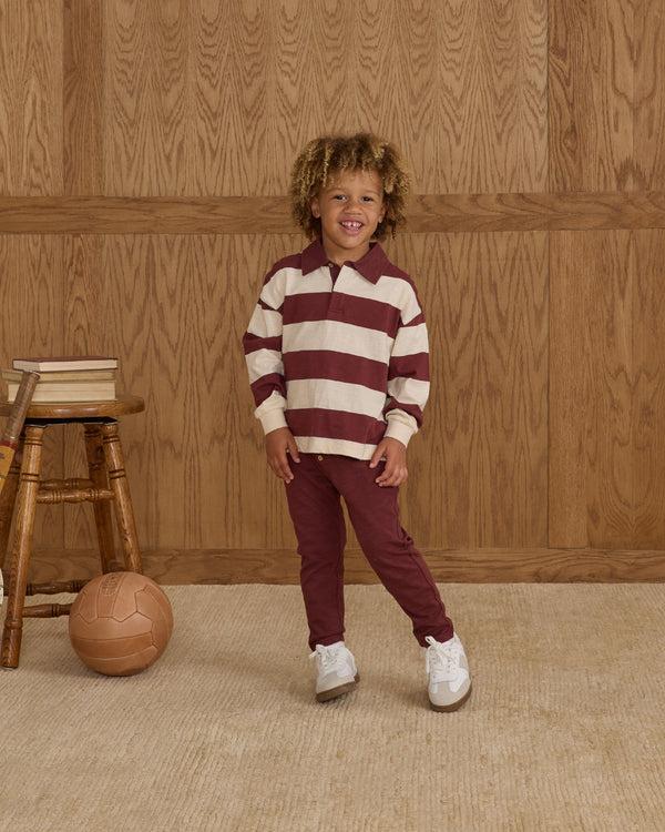Rylee Cru Rugby Polo Burgundy Stripe