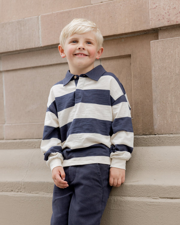 Rylee Cru Rugby Polo Navy Stripe