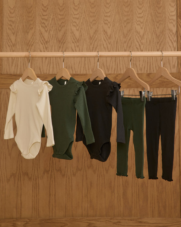 Rylee Cru Shoulder Ruffle Bodysuit Black