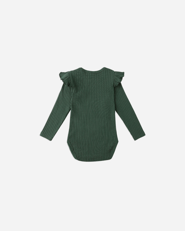 Rylee Cru Shoulder Ruffle Bodysuit Green