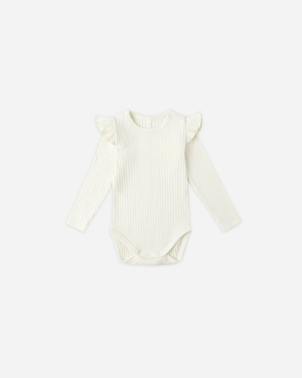 rylee cru Shoulder Ruffle Bodysuit Ivory