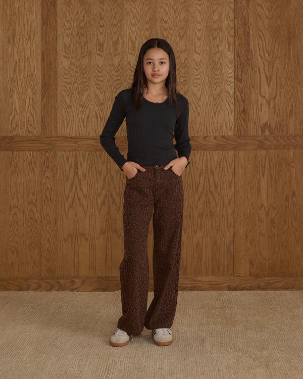 Rylee Cru Teen Baggy Wide Leg Denim Leopard