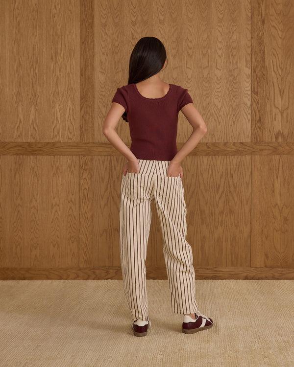 Rylee Cru Teen Barrel Pant Burgundy Pinstripe