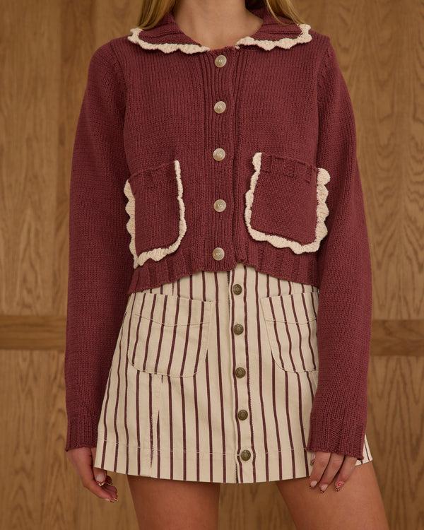 Rylee Cru Teen Collared Cardigan Burgundy