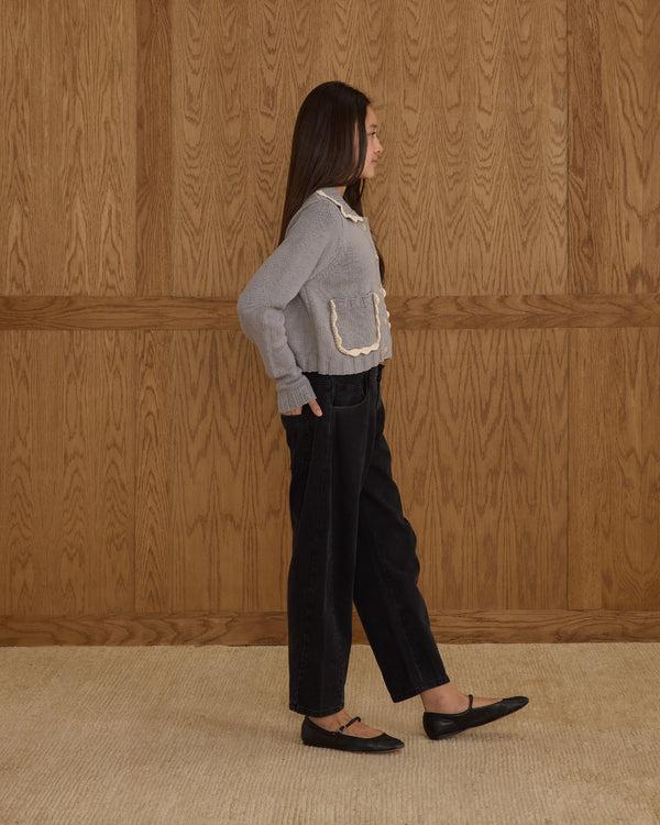 Rylee Cru Teen Collared Cardigan Dusty Blue