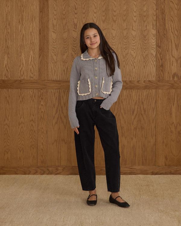 rylee cru Teen Collared Cardigan Dusty Blue