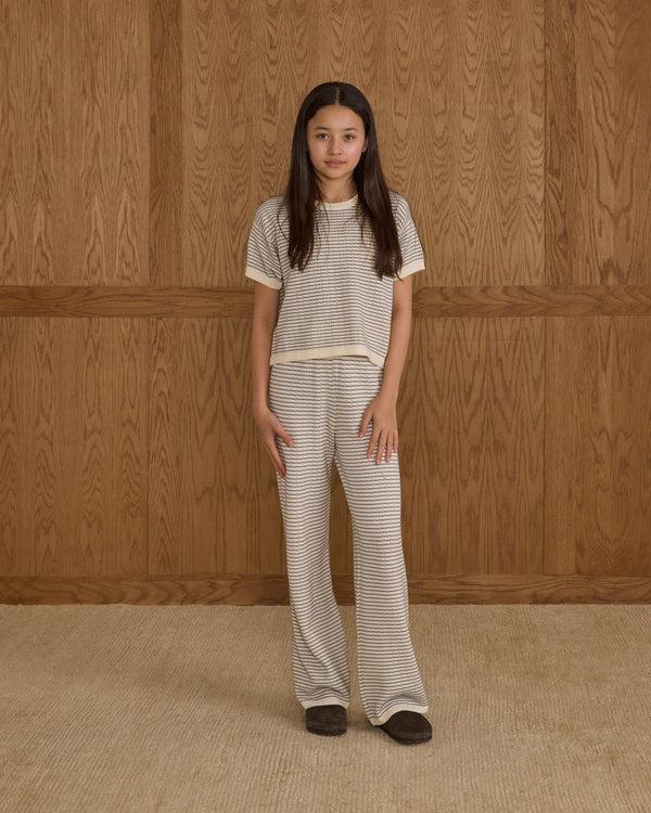 Rylee Cru Teen Knit Wide Leg Dusty Blue Stripe