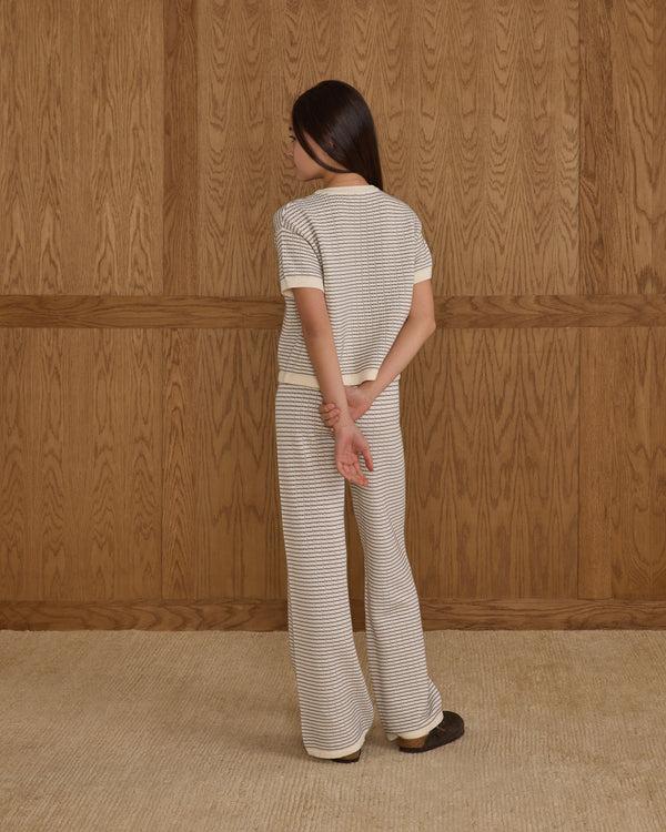 Rylee Cru Teen Knit Wide Leg Dusty Blue Stripe