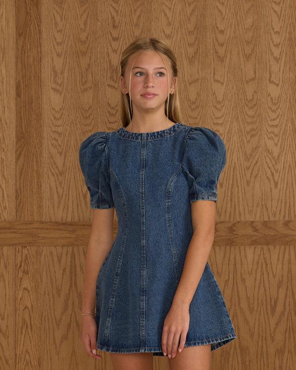 Rylee Cru Teen Levi Mini Dress Indigo Denim