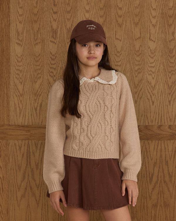 Rylee Cru Teen Pleated Denim Skirt Washed Brown