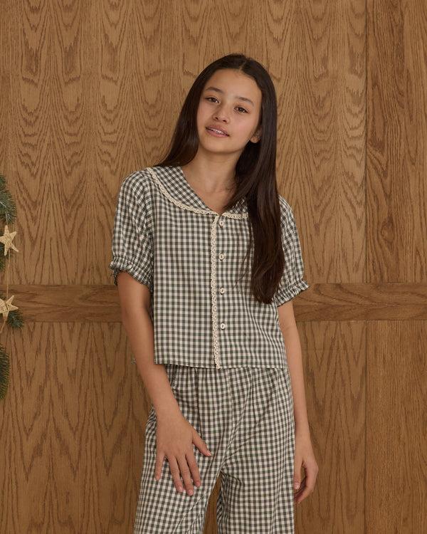 Rylee Cru Teen Ruffle Pajamas Evergreen Gingham
