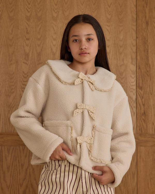 rylee cru Teen Shearling Collared Coat Natural