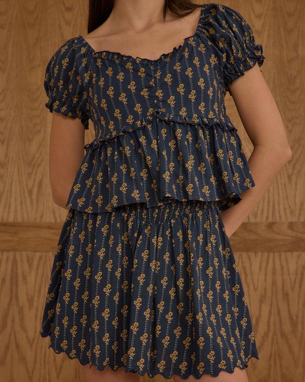 Rylee Cru Teen Smocked V Mini Skirt Vintage Bloom