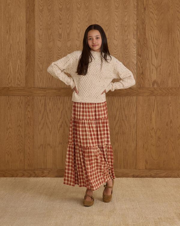 rylee cru Teen Tiered Midi Skirt Red Plaid