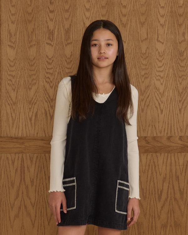 Rylee Cru Teen V-neck Overall Dress Washed Black