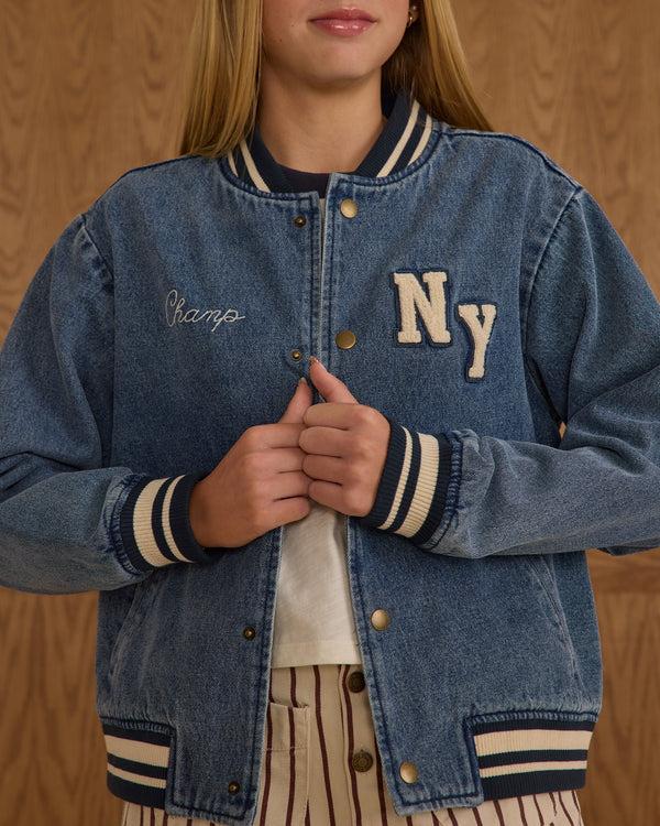 Rylee Cru Teen Varsity Jacket Indigo Denim