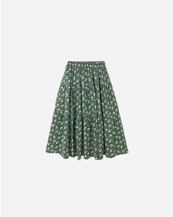 rylee cru Tiered Midi Skirt Green Ditsy