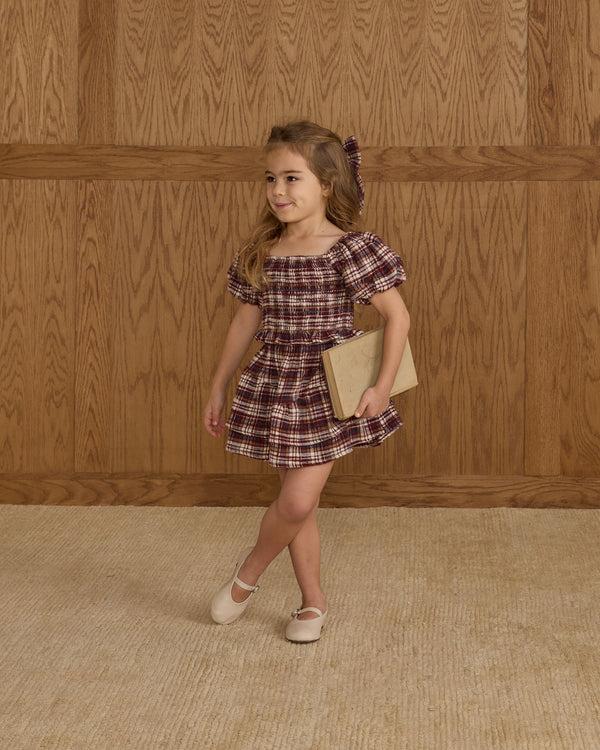 Rylee Cru Tiered Mini Skirt Burgundy Plaid