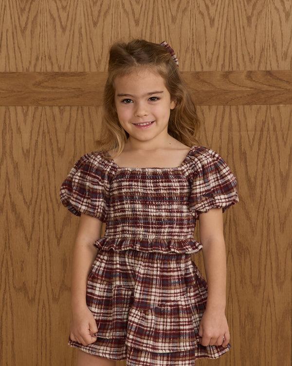 Rylee Cru Tiered Mini Skirt Burgundy Plaid