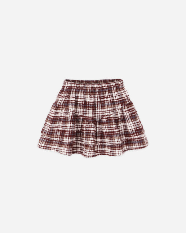 rylee cru Tiered Mini Skirt Burgundy Plaid
