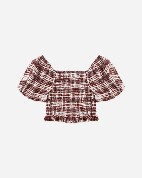 rylee cru Trixie Top Burgundy Plaid