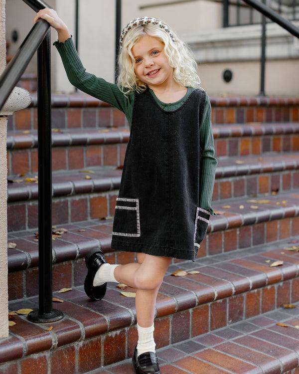 Rylee Cru V-Neck Overall Dress Washed Black