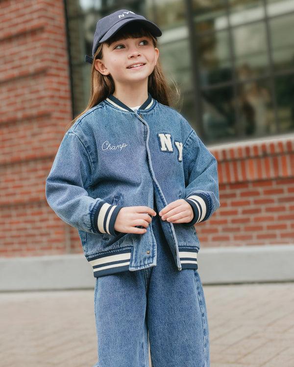 Rylee Cru Varsity Jacket Indigo Denim