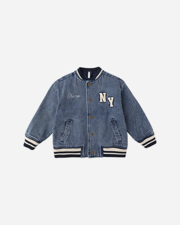 rylee cru Varsity Jacket Indigo Denim