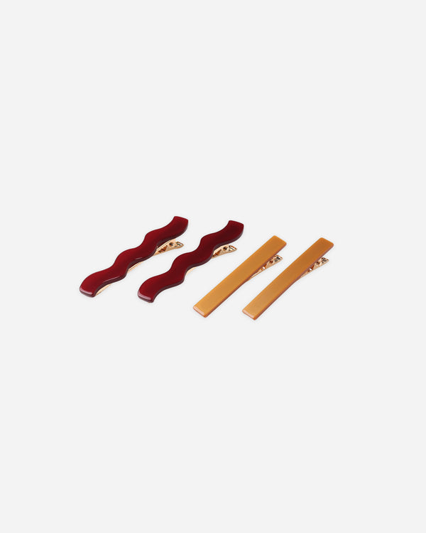rylee cru Wavy Clip Set Burgundy Golden