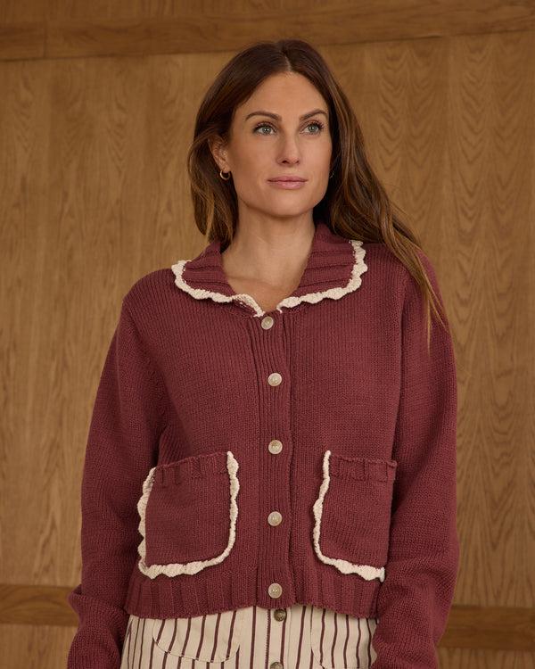 Rylee Cru Women's Collared Cardigan Burgundy