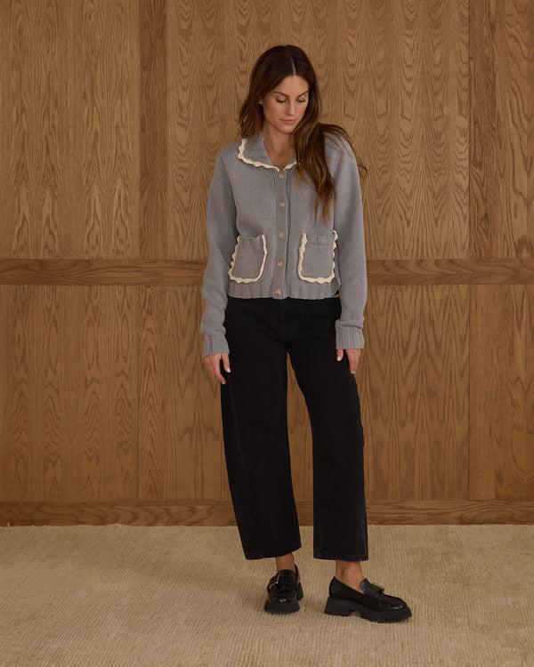 rylee cru Women's Collared Cardigan Dusty Blue