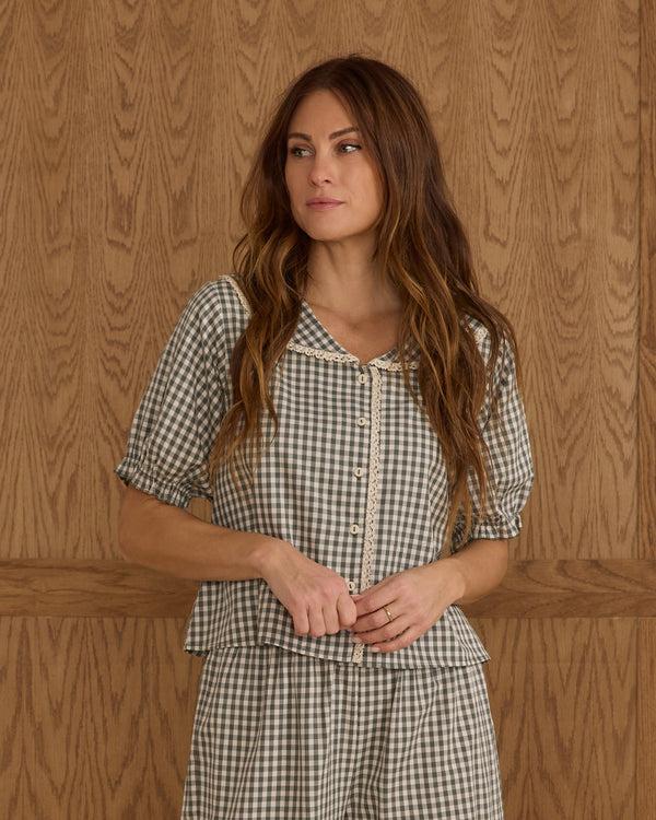 Rylee Cru Women's Ruffle Pajamas Evergreen Gingham