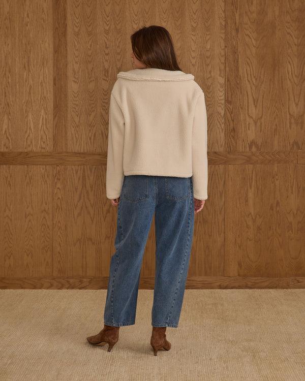 Rylee Cru Women's Shearling Collared Coat Natural