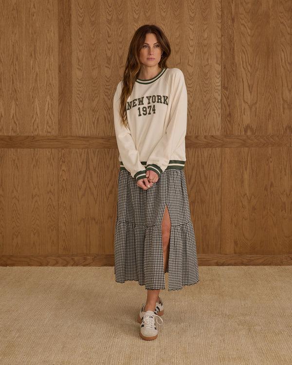 rylee cru Women's Tiered Midi Skirt Black Gingham