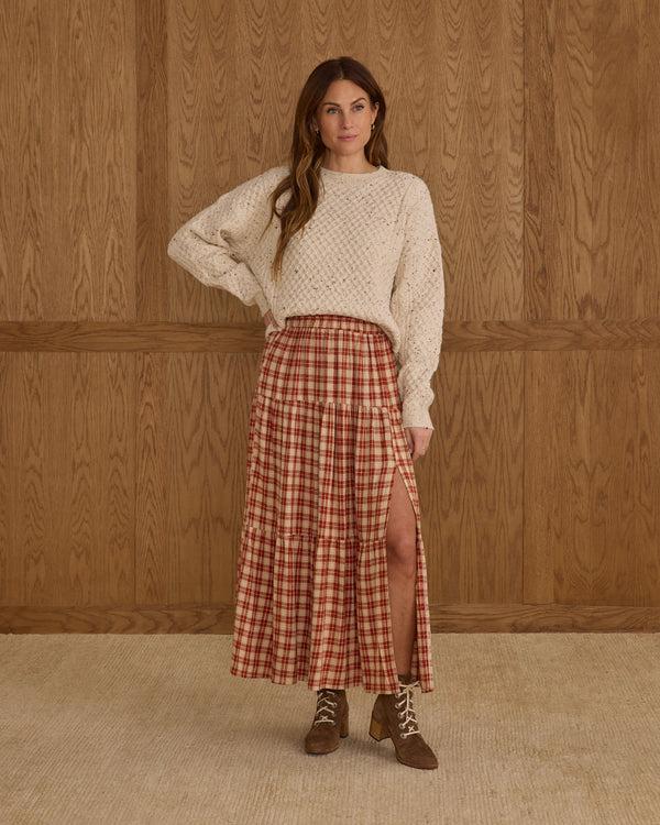rylee cru Women's Tiered Midi Skirt Red Plaid