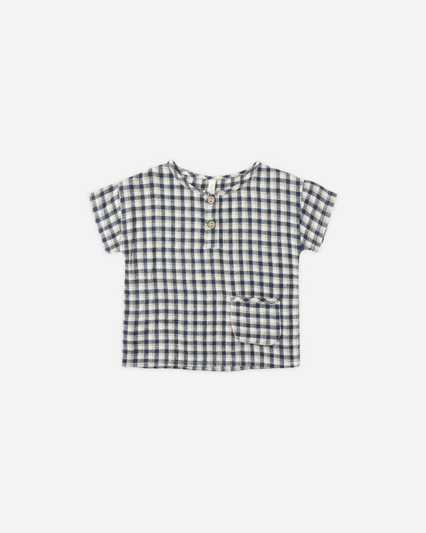 rylee cru Woven Henley Tee Navy Check