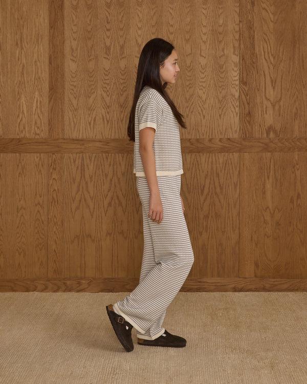 Rylee Cru Teen Boxy Crop Knit Tee Dusty Blue Stripe