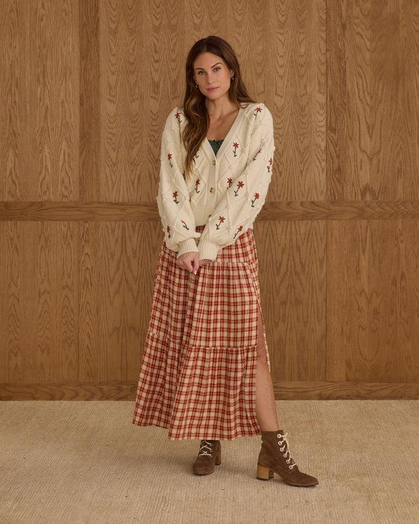 Rylee Cru Women's Boxy Crop Cardigan Winter Daisy Embroidery