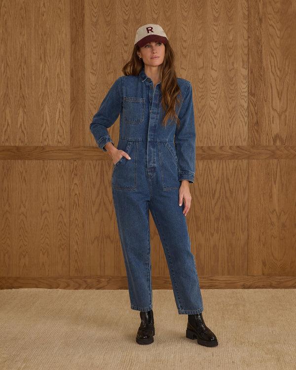 rylee cru Women's Long Sleeve Coverall Indigo Denim