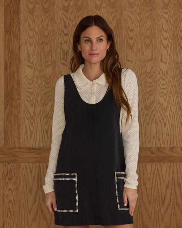 Rylee Cru Women's V Neck Overall Dress Washed Black