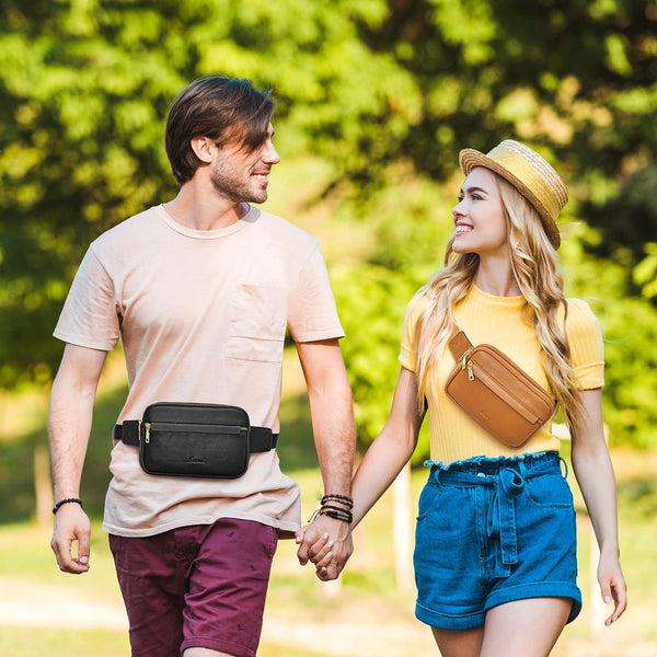 S Zone Genuine Leather RFID Blocking Waist Belt Bags