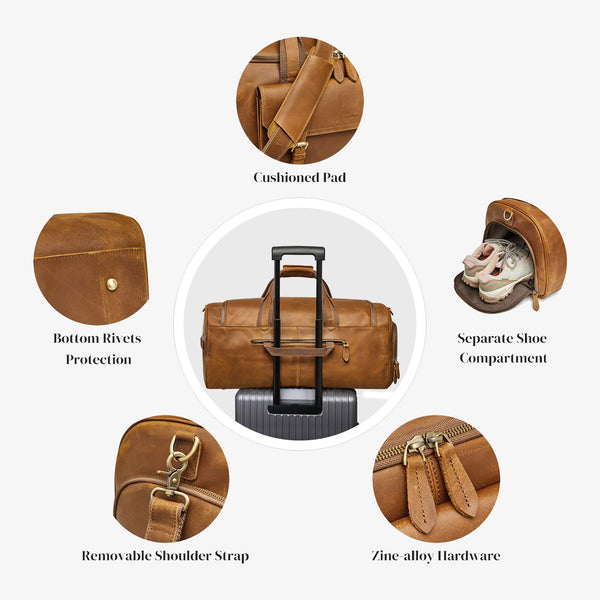 S Zone S-ZONE 50L Genuine Leather Duffel Bags For Traveling