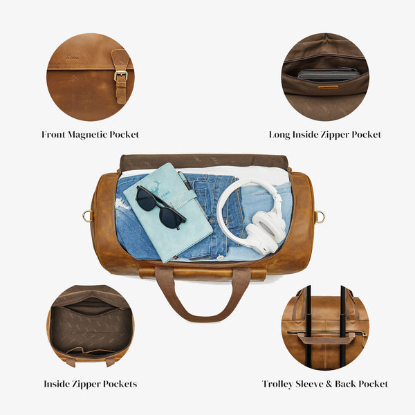 S Zone S-ZONE 50L Genuine Leather Duffel Bags For Traveling